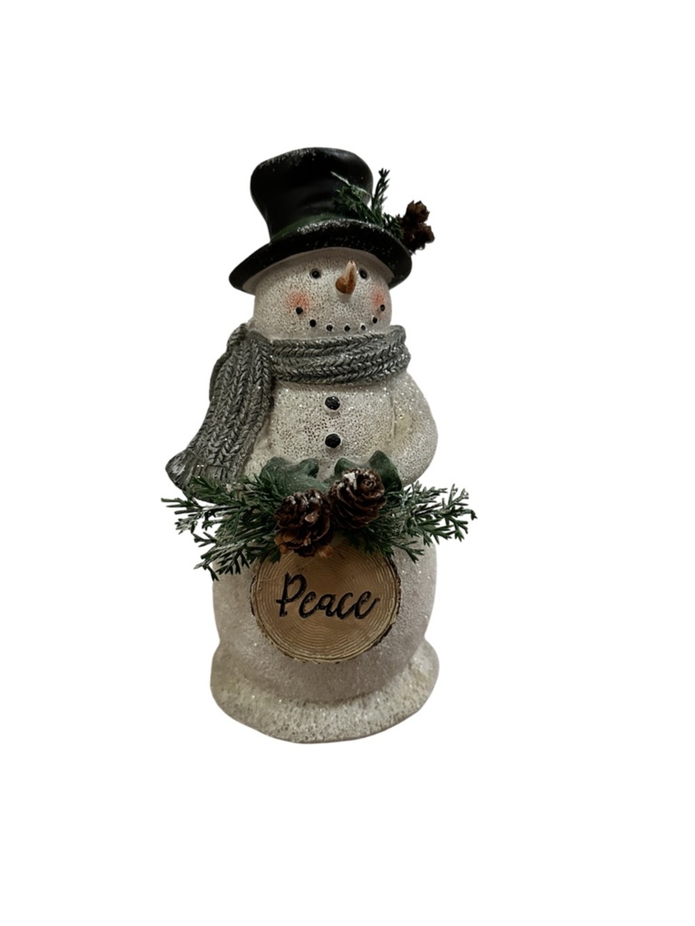 Vintage Peace Snowman Figurine - White and Green Holiday Decor